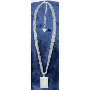 VTG Cookie Lee Mother Of Pearl Pendant 16" Multi Strand Silvertone  Necklace